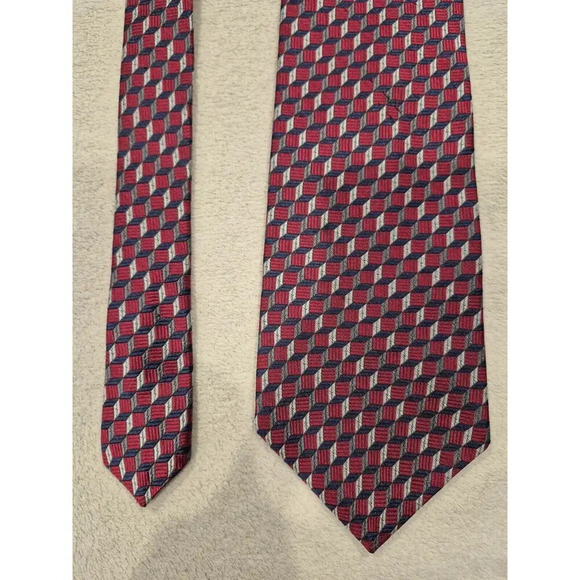 Croft & Barrow Ties Red Geometric Silk Necktie Men's Classic - Picture 7 of 8